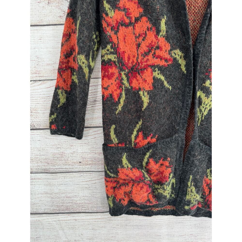 Free People Floral Knit Cardigan Sweater Womens Small Black Red Wool Blend - Picture 5 of 12